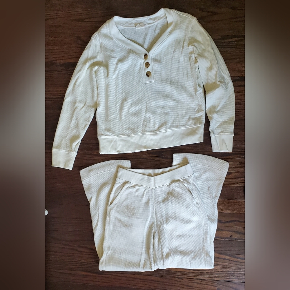 Pact Cream Waffle Henley Lounge Set